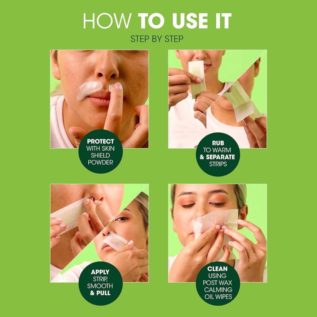 Nad's Facial Wax Strips, 20 Strips + 2 Calming Oil Wipes