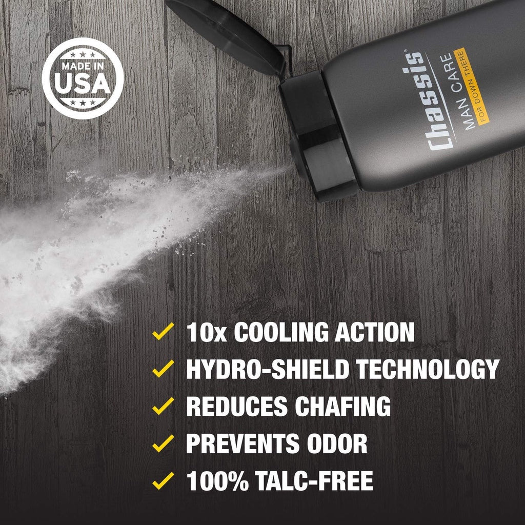 Chassis Premium ICE MAX Body Powder for Men, Intense Cooling, 4.4 oz. / 125g
