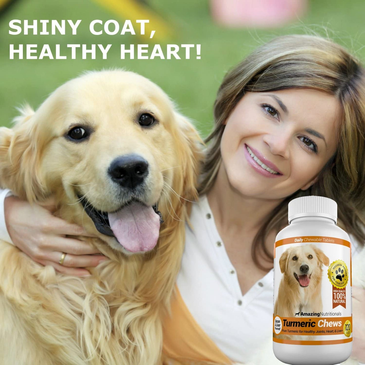 Amazing Nutritionals Turmeric Chews for Dogs Healthy Joints, Heart & Liver, Bacon & Liver Flavor 120 Chews