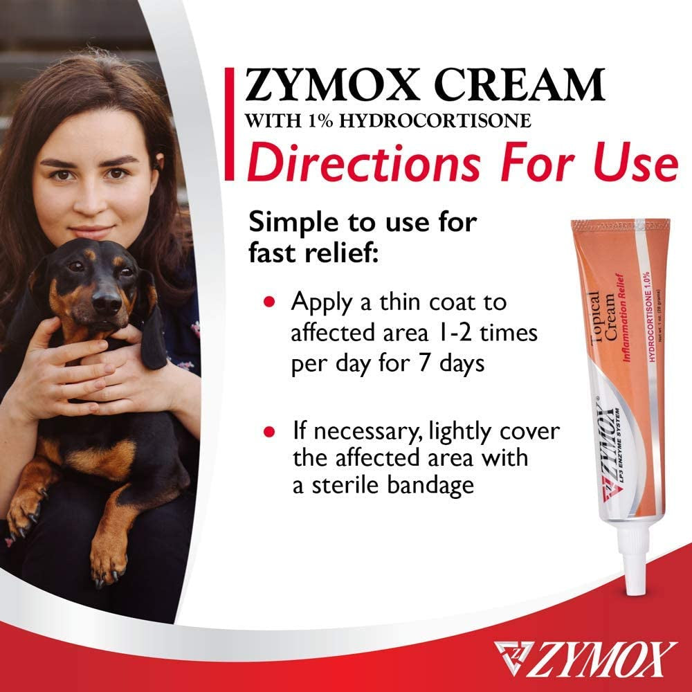 Zymox LP3 Enzyme System Topical Cream Skin-Soothing for Cats and Dogs, 1 oz. /28g