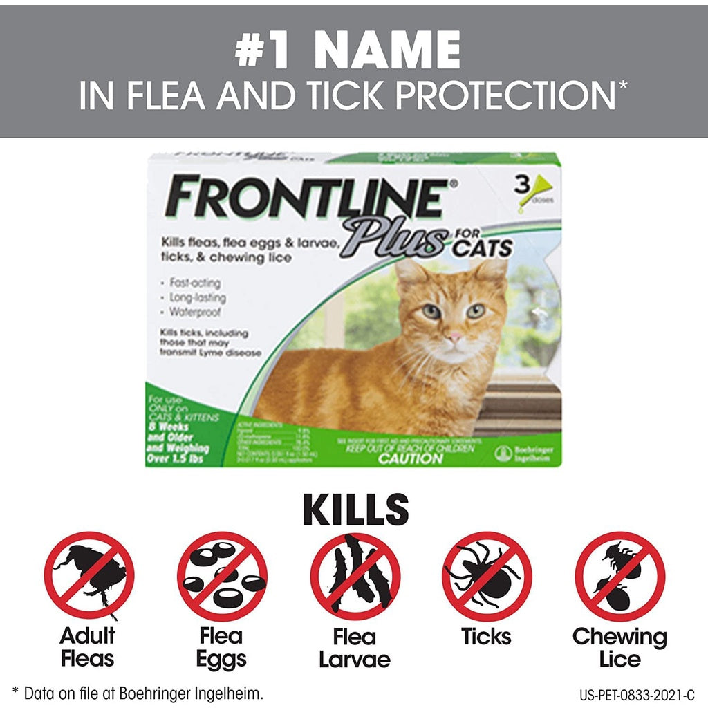 Frontline Plus for Cats and Kittens 8 Weeks and Older and Weighing Over 1.5 lbs for 3 doses, 1 box