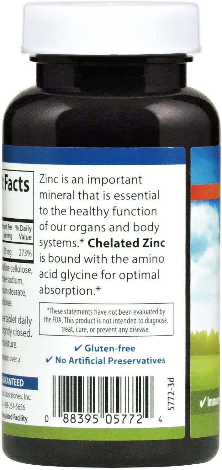 Carlson Chelated Zinc 30mg 250 Tablets