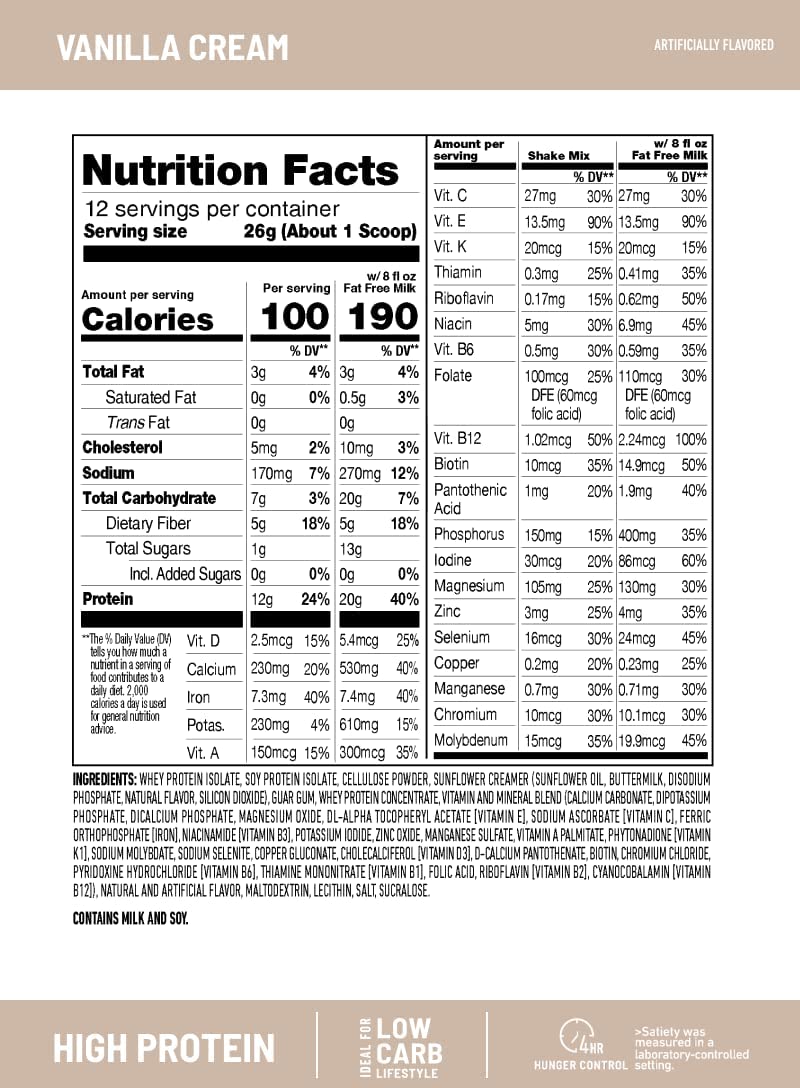 Slimfast Advanced Nutrition Smoothie Mix 20 g High Protein Gluten free Vanilla Cream 11 Oz 312g