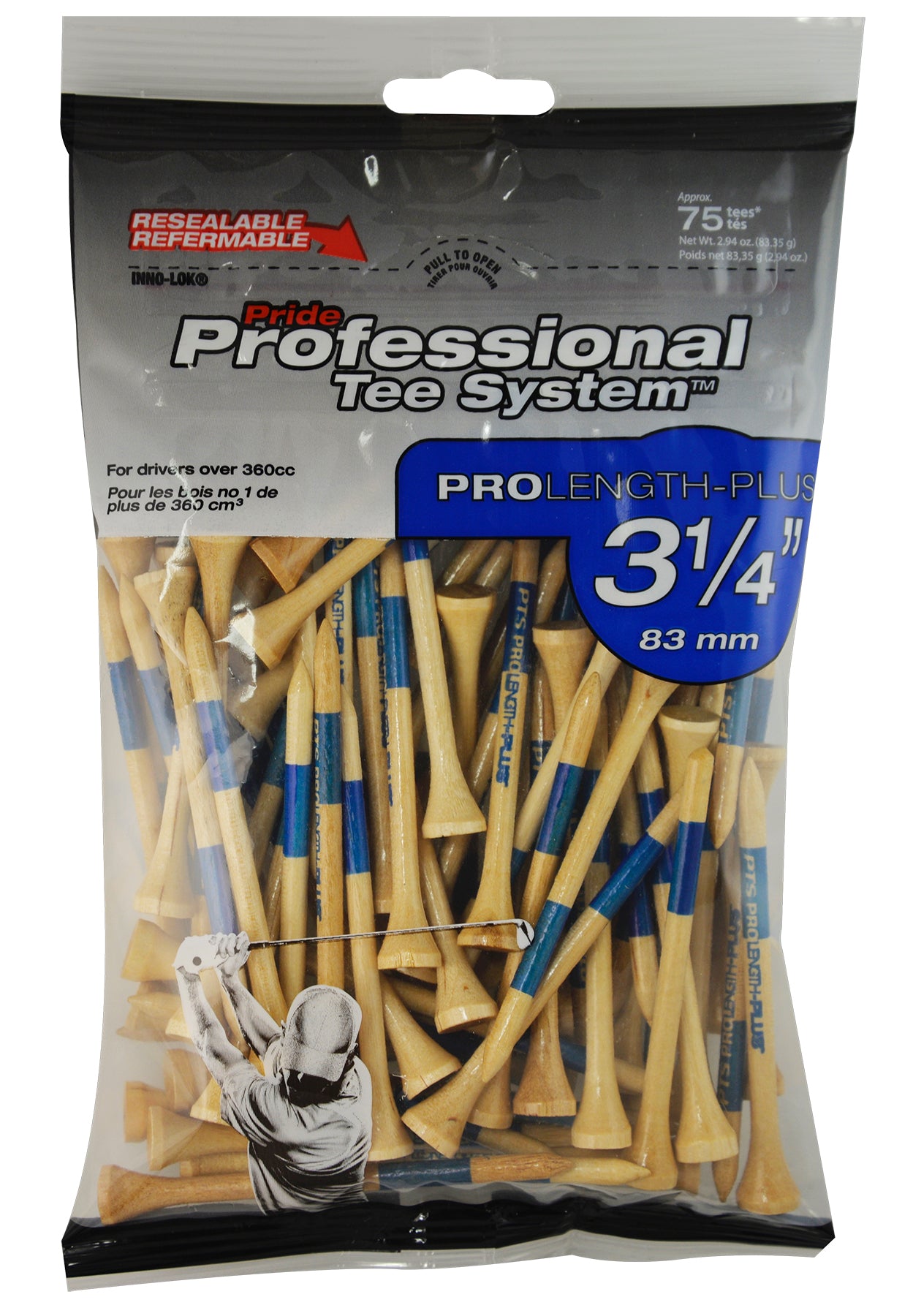 Pride Professional Tee System, 3 1/4 inch ProLength Plus Tee, 75 Count