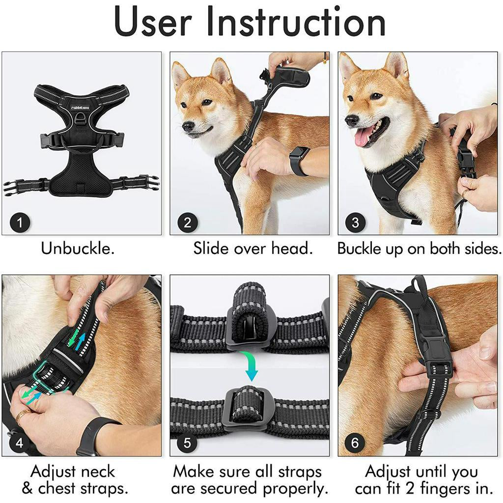 rabbitgoo Dog Harness with 2 Leash Clips, Adjustable Soft Padded Vest, Easy Control Handle, Black, S