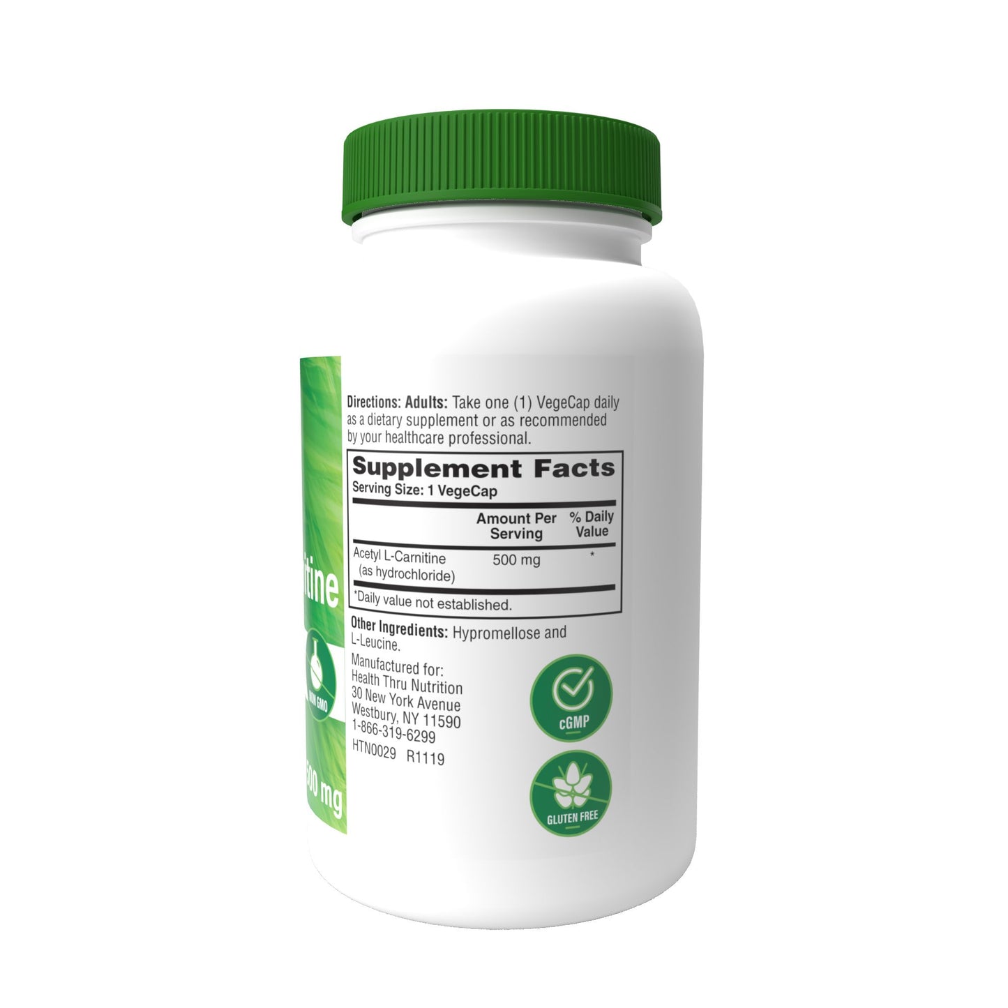 Health Thru Nutrition Acetyl L-Carnitine 500mg (NON-GMO) 200 Vegecaps Supports Healthy Cognitive Function