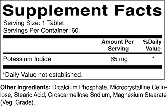Best Naturals Potassium Iodide For Short-Term Use Dietary Supplement 65mg 60tablets