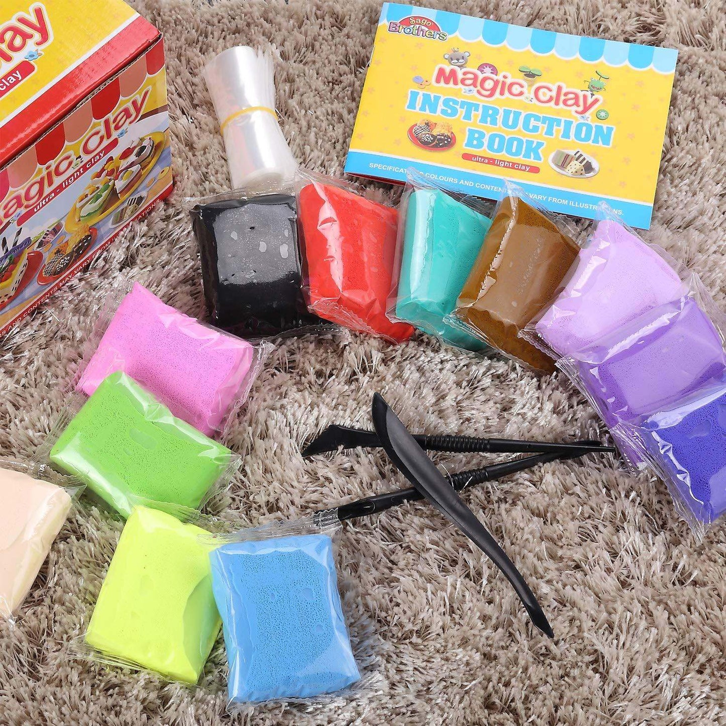 Sago Brothers Air Dry Clay 24 Colors, Kids Toys Modeling Clay for Kids, 3 Year Old Girl Gifts No-Bake No Mess Molding Clay Kit, Model Magic Clay Christmas Birthday Gifts for Kids Girls Boys Age 3-12