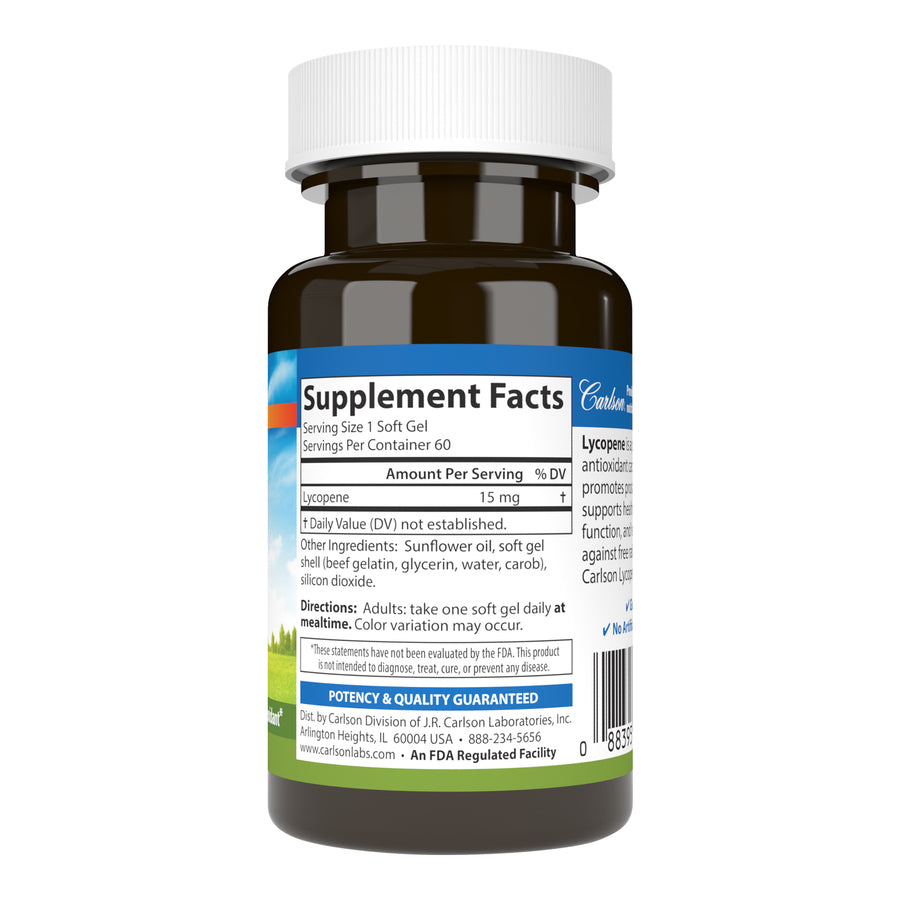 Carlson Tomato-Free Lycopene 15mg 60 Soft Gels Prostate Health, Cardiovascular Support & Antioxidant