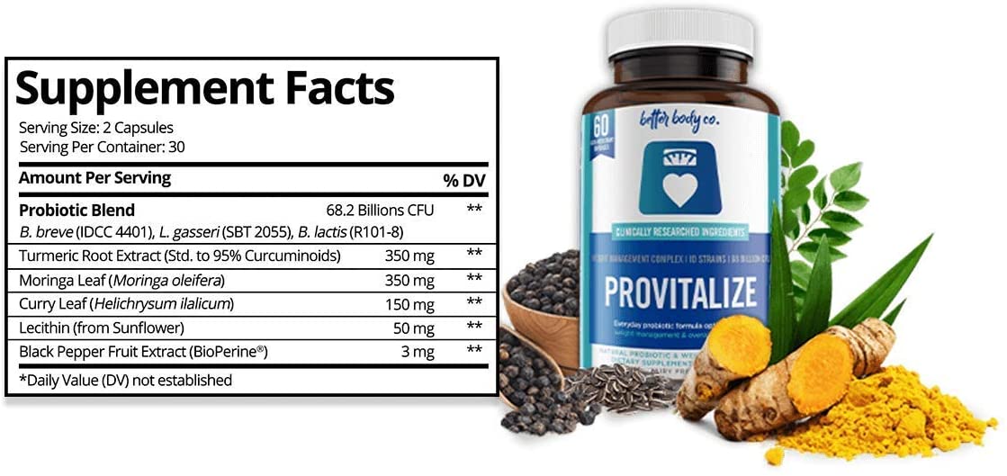 Better Body Co. Provitalize, Natural Probiotic & Weight Management Supplement, 60 Capsules