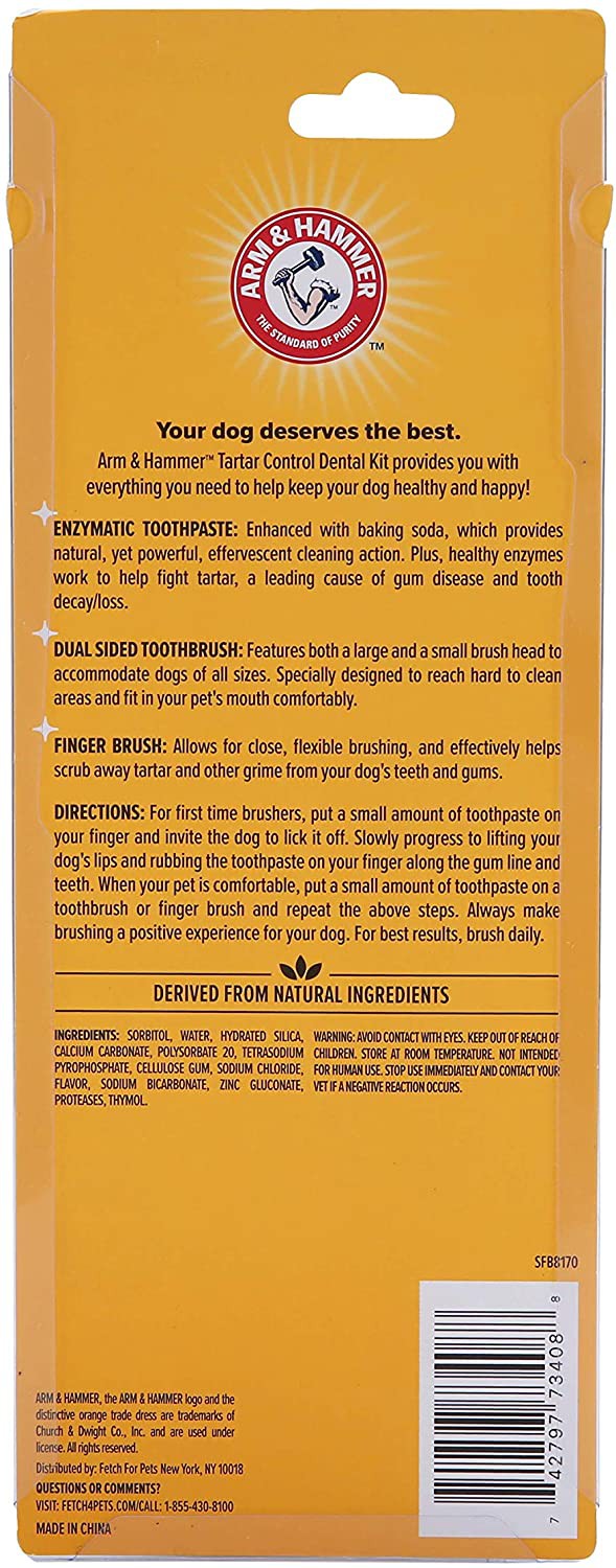 Arm & Hammer for Pets Dog Dental Care Fresh Breath Kit, Tartar Control 2.5 oz