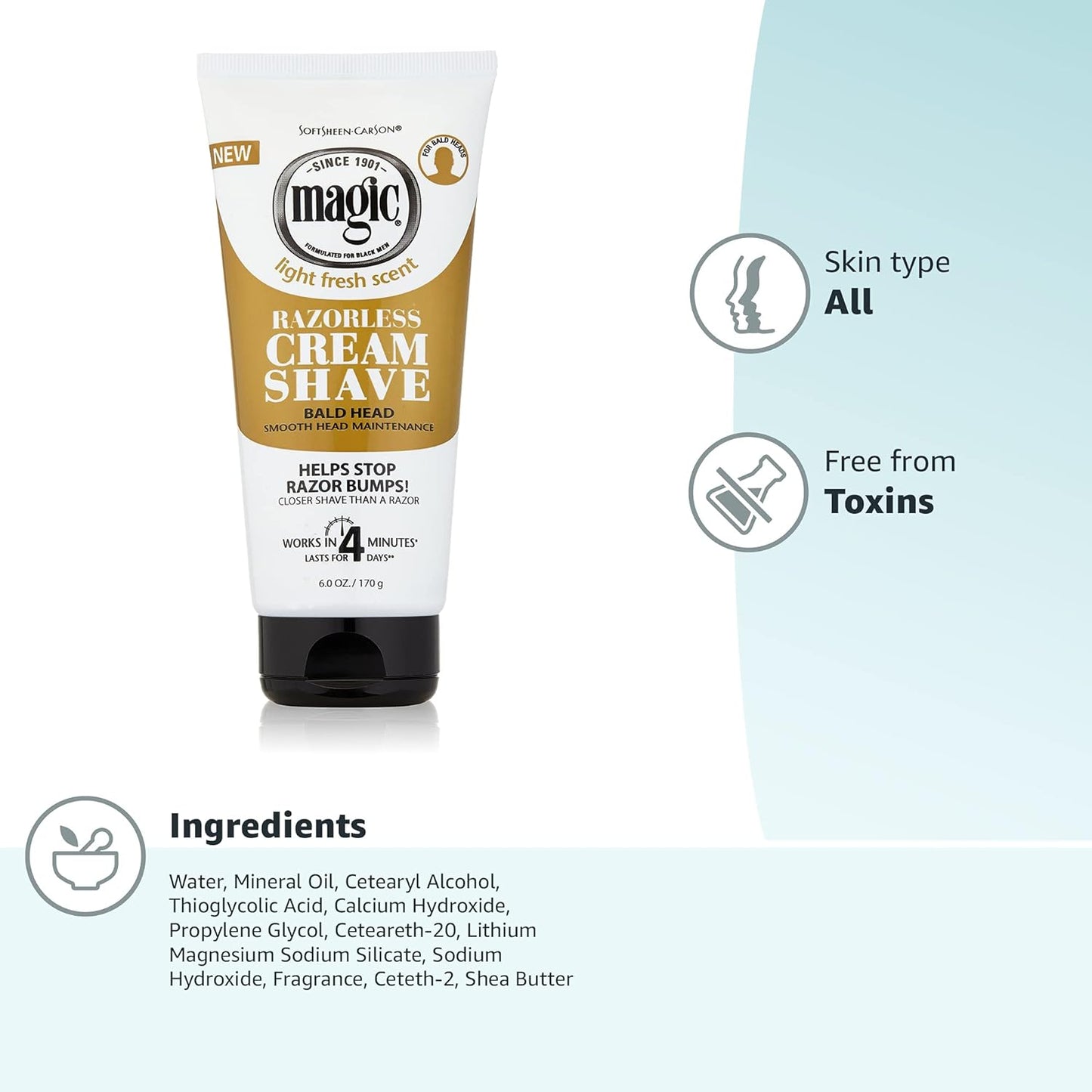 Softsheen Carson Magic Razorless Shave Cream Bald Head, 6 oz