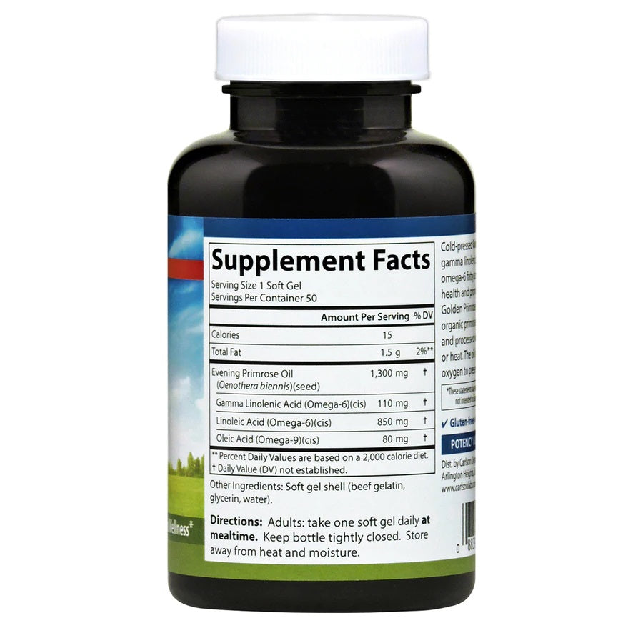 Carlson Cold Pressed Golden Primrose 1300 mg 50 Softgels Cold-Pressed, Optimal Wellness