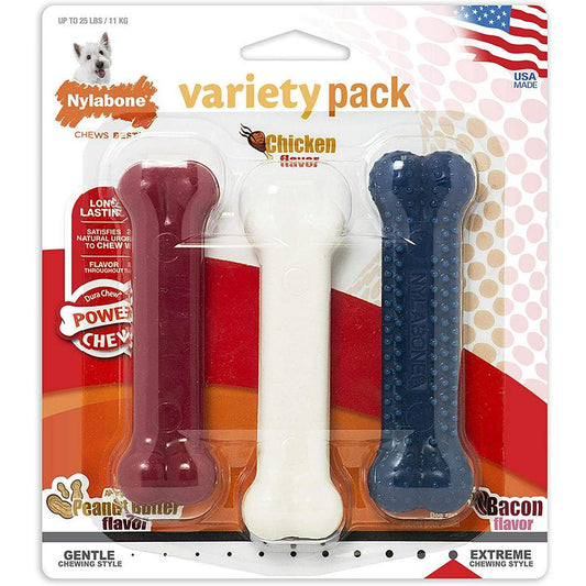 Nylabone Dura Chew Textured Toy, Variety Pack, Peanut Butter,Chicken, Bacon Flavor