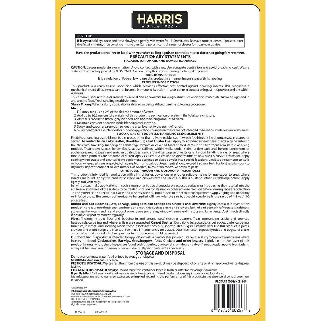 Harris Bed Bug Killer, Diatomaceous Earth Powder, Fast Kill Extended Residual Protection (4 LBS)