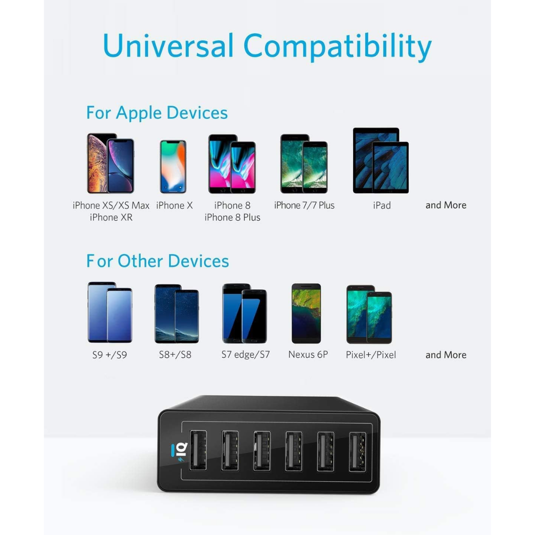 Anker 6 Port USB Wall Charger 60W Charging Station Multi USB Charger, Black