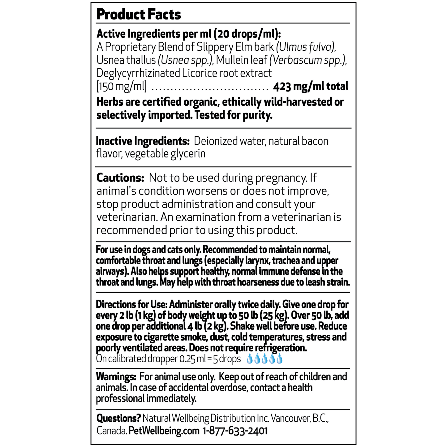 Pet Wellbeing Throat Gold for Dogs & Cats for Upper Respiratory Tract & Throat, 2 fl.oz / 59ml