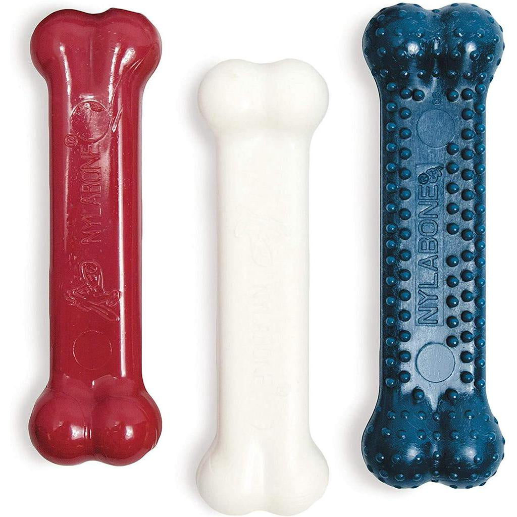 Nylabone Dura Chew Textured Toy, Variety Pack, Peanut Butter,Chicken, Bacon Flavor