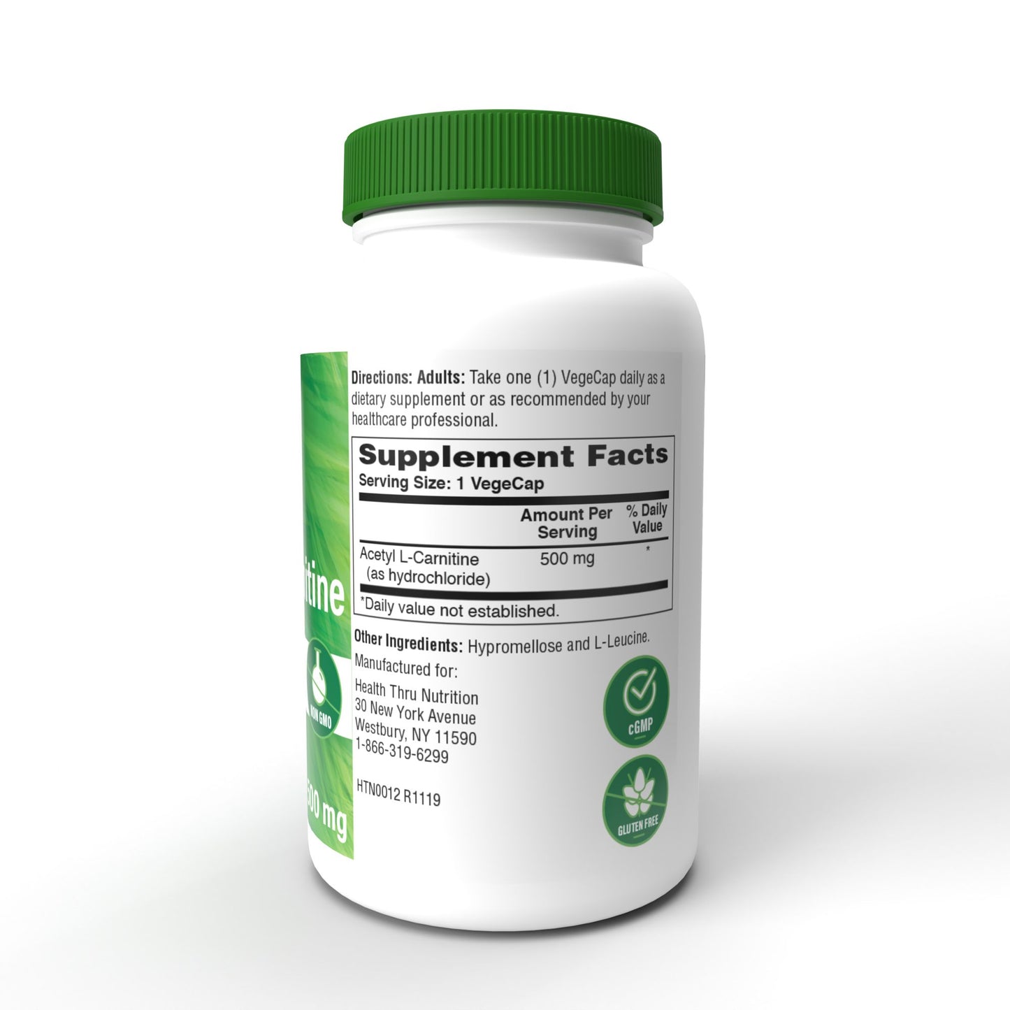 EXPIRY 04/2025 Health Thru Nutrition Acetyl L-Carnitine 500mg (NON-GMO) 60 Vegecaps Energy