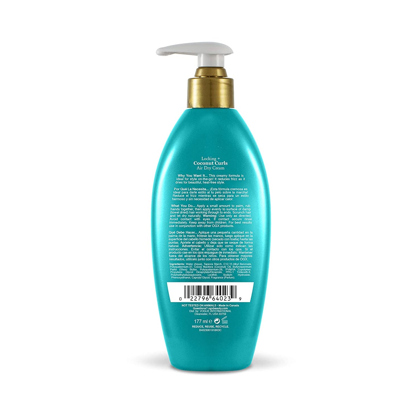 OGX Locking + Coconut Curls Air Dry Cream, 6 fl oz / 177 ml