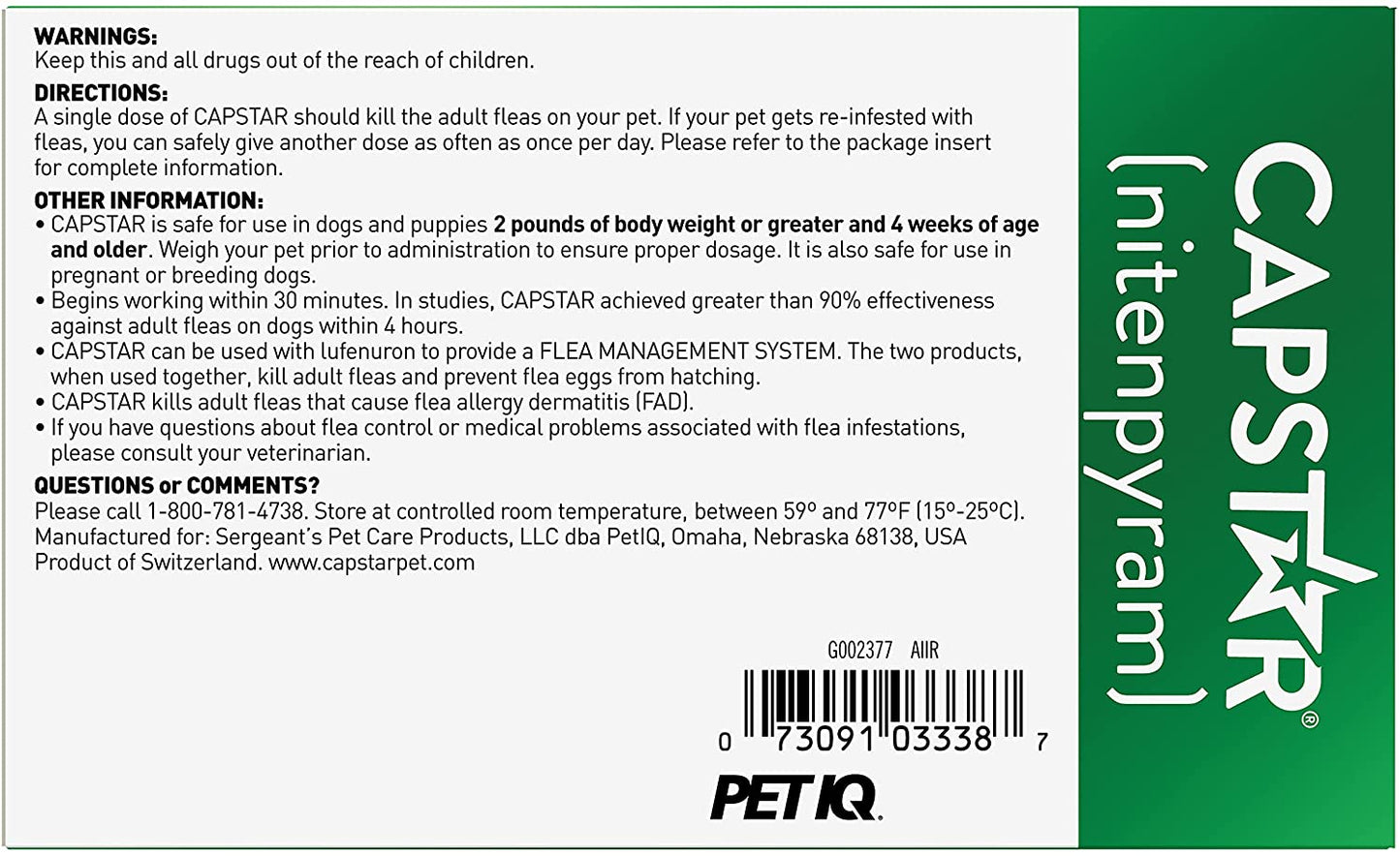 Capstar Fast-Acting Oral Flea Treatment for Dogs over 25 lbs. 57.0 mg, 6 Tablets