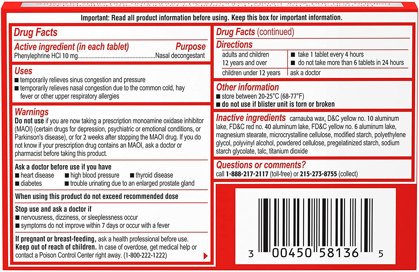 Sudafed PE Sinus Congestion Maximum Strength Nasal Decongestant 10mg, 36 Tablets