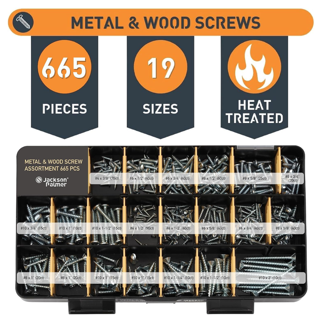 Jackson Palmer Hardware Assortment Kit – Screws, Nuts, Bolts & Washers (2,251-Piece)