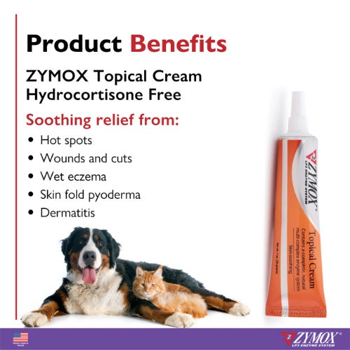 Zymox LP3 Enzyme System Topical Cream Skin-Soothing for Cats and Dogs, 1 oz. /28g