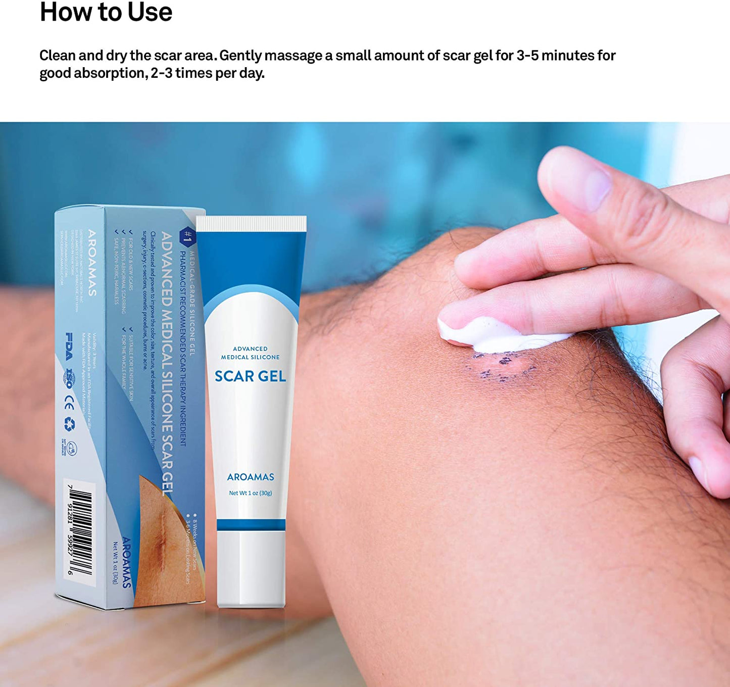 Aroamas Silicone Scar Gel, 30 g for for Surgical Scars, Face, Keloids, C-Section, Cosmetic Procedures, Burns, Injuries