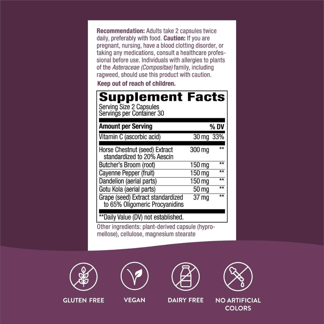 Nature's Way Premium Blend Leg Veins 6-Herb Blend Supplement 60 Vegan Capsules