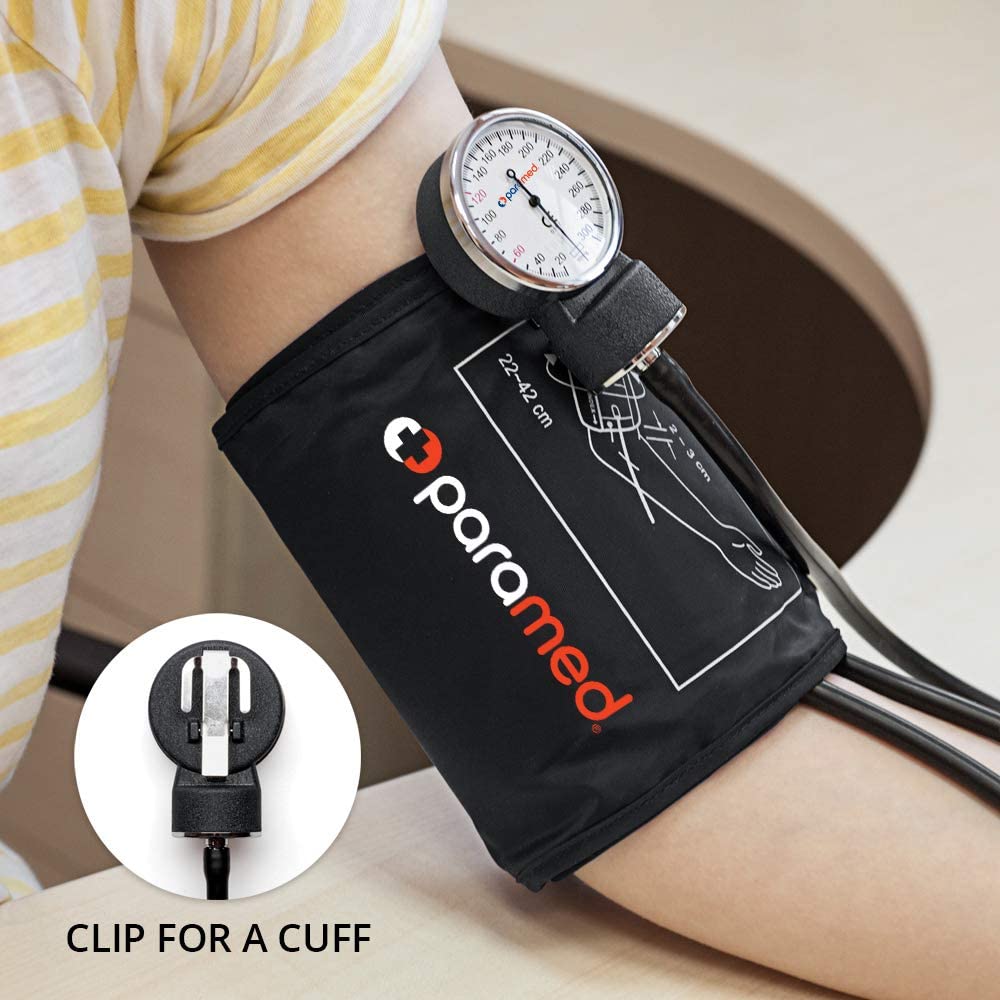 PARAMED Manual Blood Pressure Cuff with Universal Cuff 8.7 - 16.5" & D-Ring, Carrying Case In The Kit, Black (MAX02)
