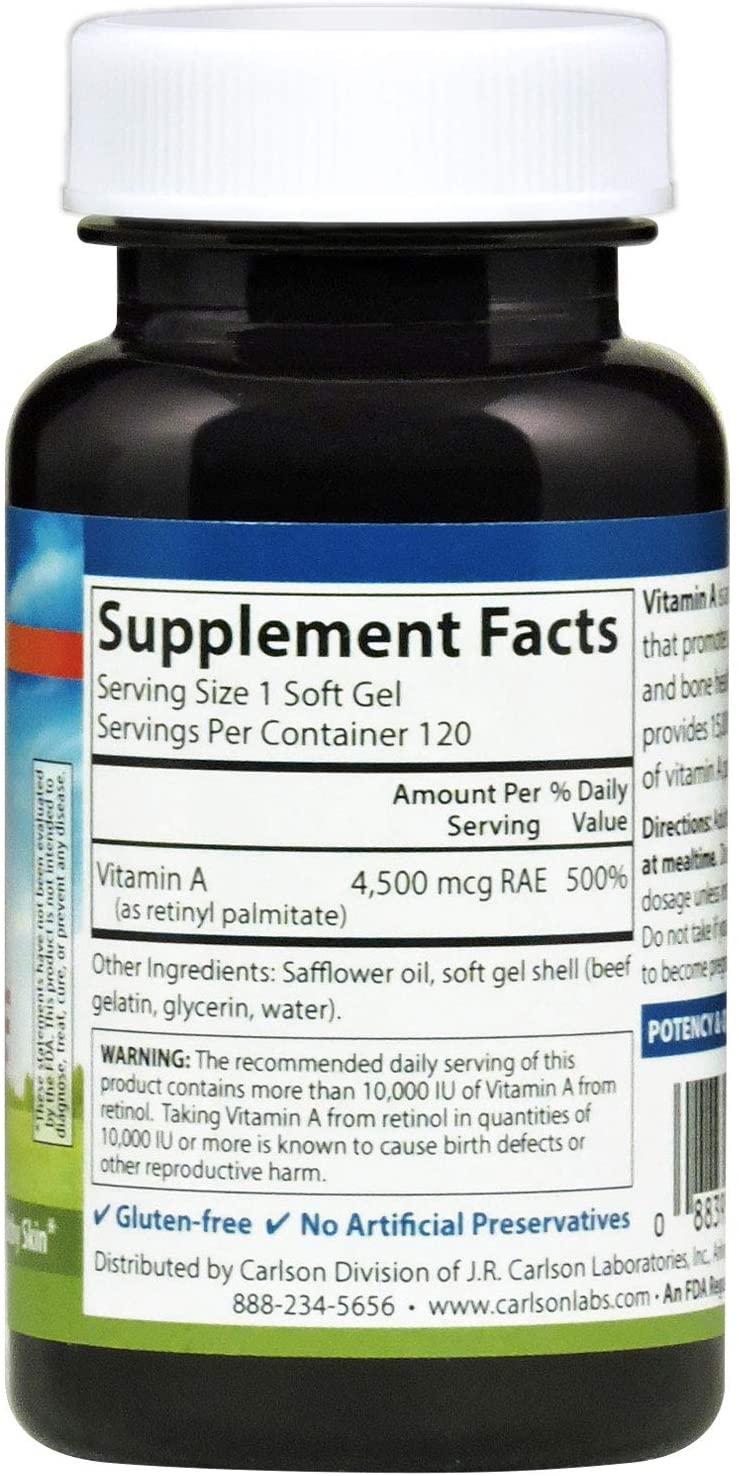 Carlson Vitamin A Palmitate 15000 IU 4500 mcg RAE 120 Softgels Vision Health