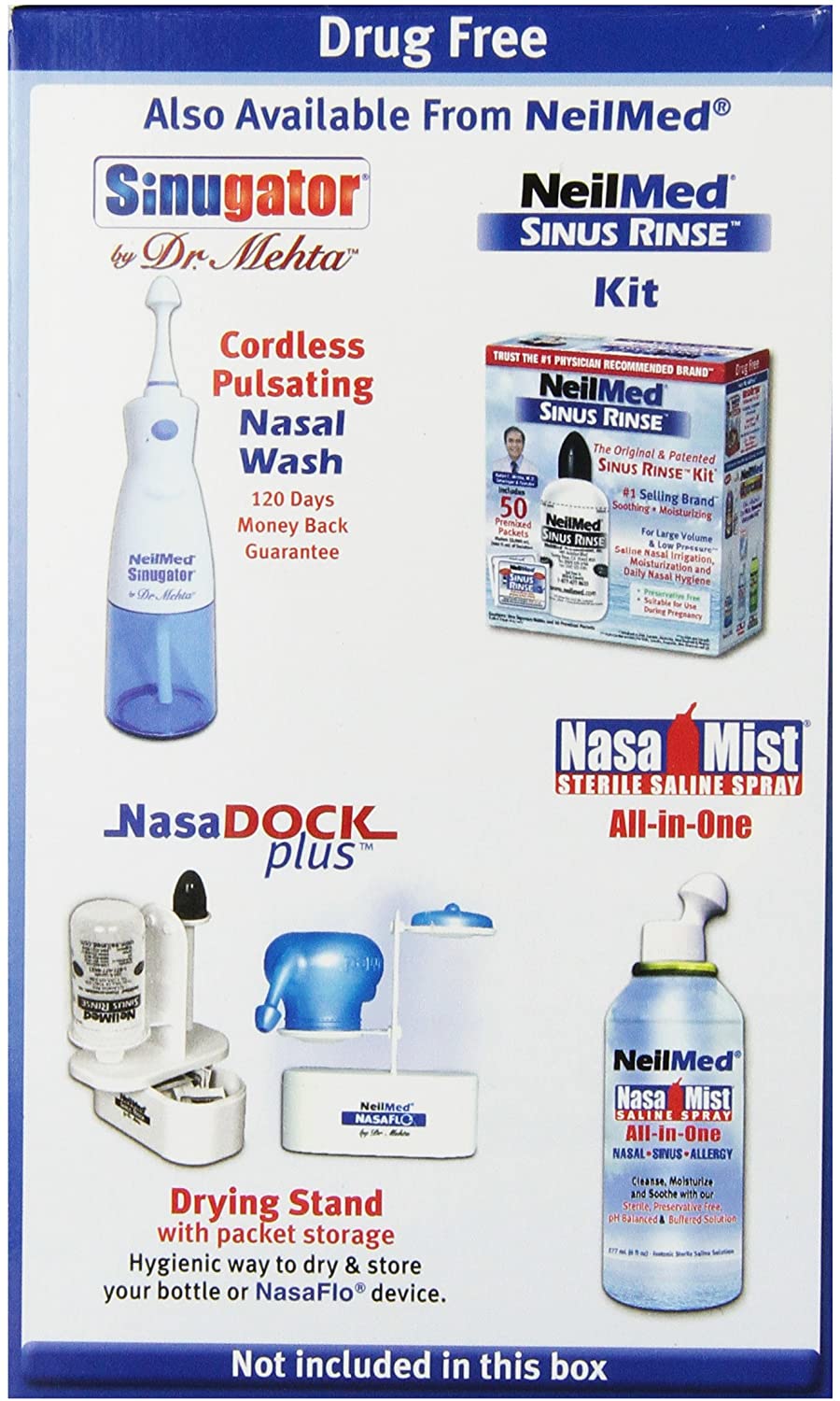 NeilMed NasaFlo Neti Pot All Natural Sinus Relief With 50 Premixed Packets