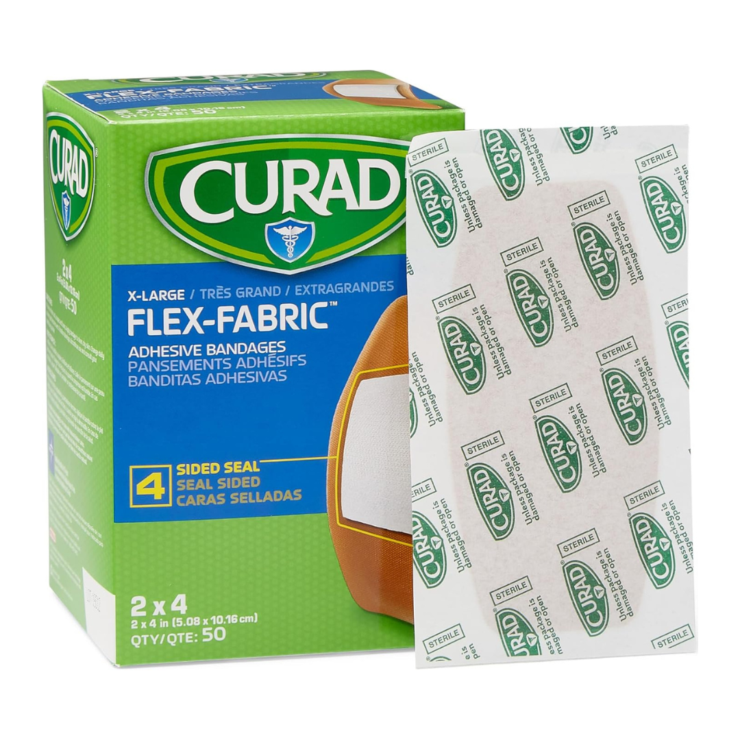 Curad Flex-Fabric Adhesive Bandages 4 Sided Seal X-Large (2 x 4in) 50 Count