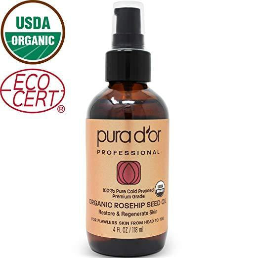 PURA D'OR (4 oz) Organic Rosehip Seed Oil 100% Pure Cold Pressed, USDA Certified Organic
