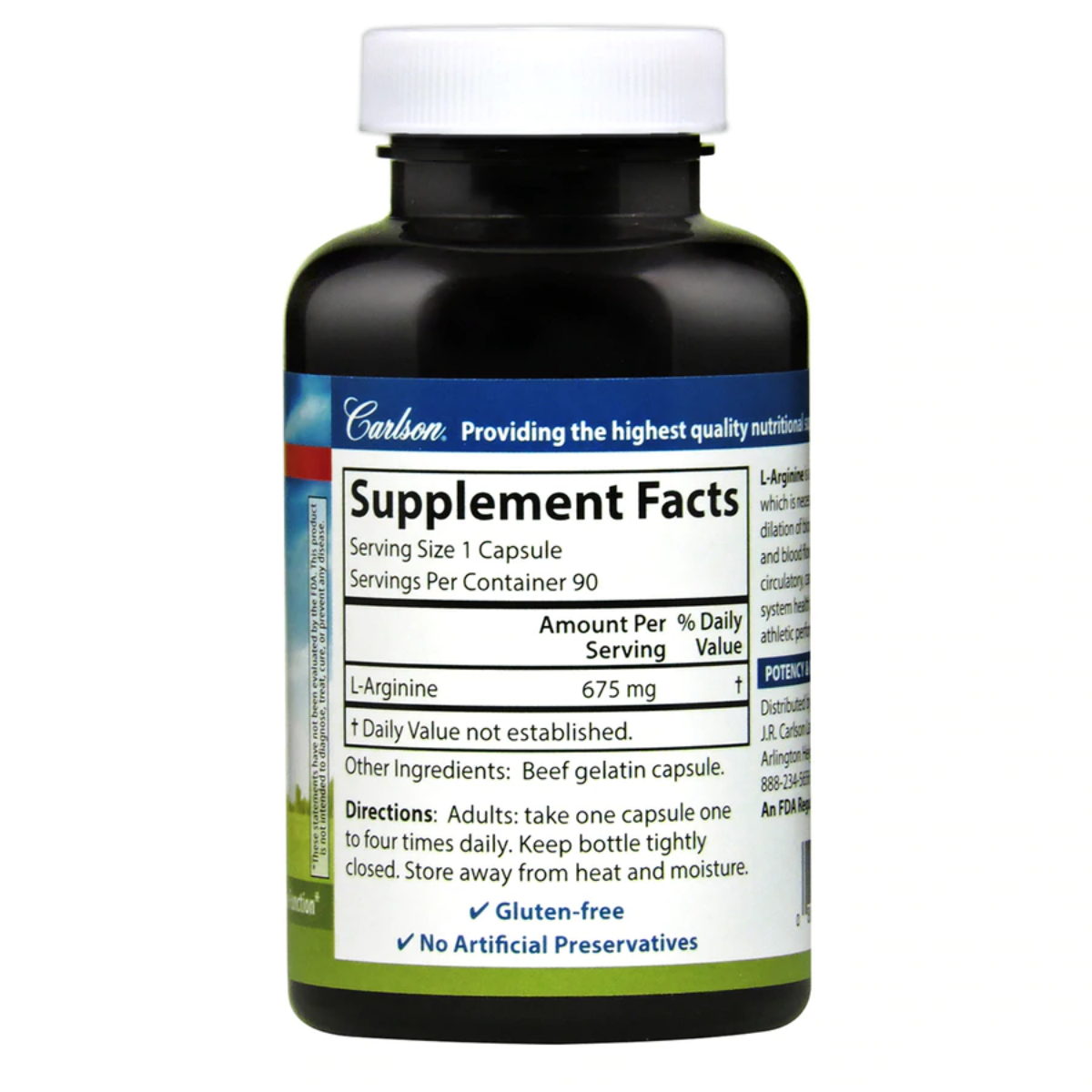 Carlson L-Arginine, 675 mg 90 Capsules Amino Acid