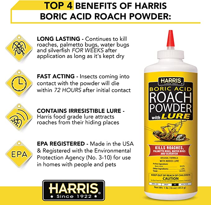 HARRIS Boric Acid Roach and Silverfish Powder w/Lure 16oz