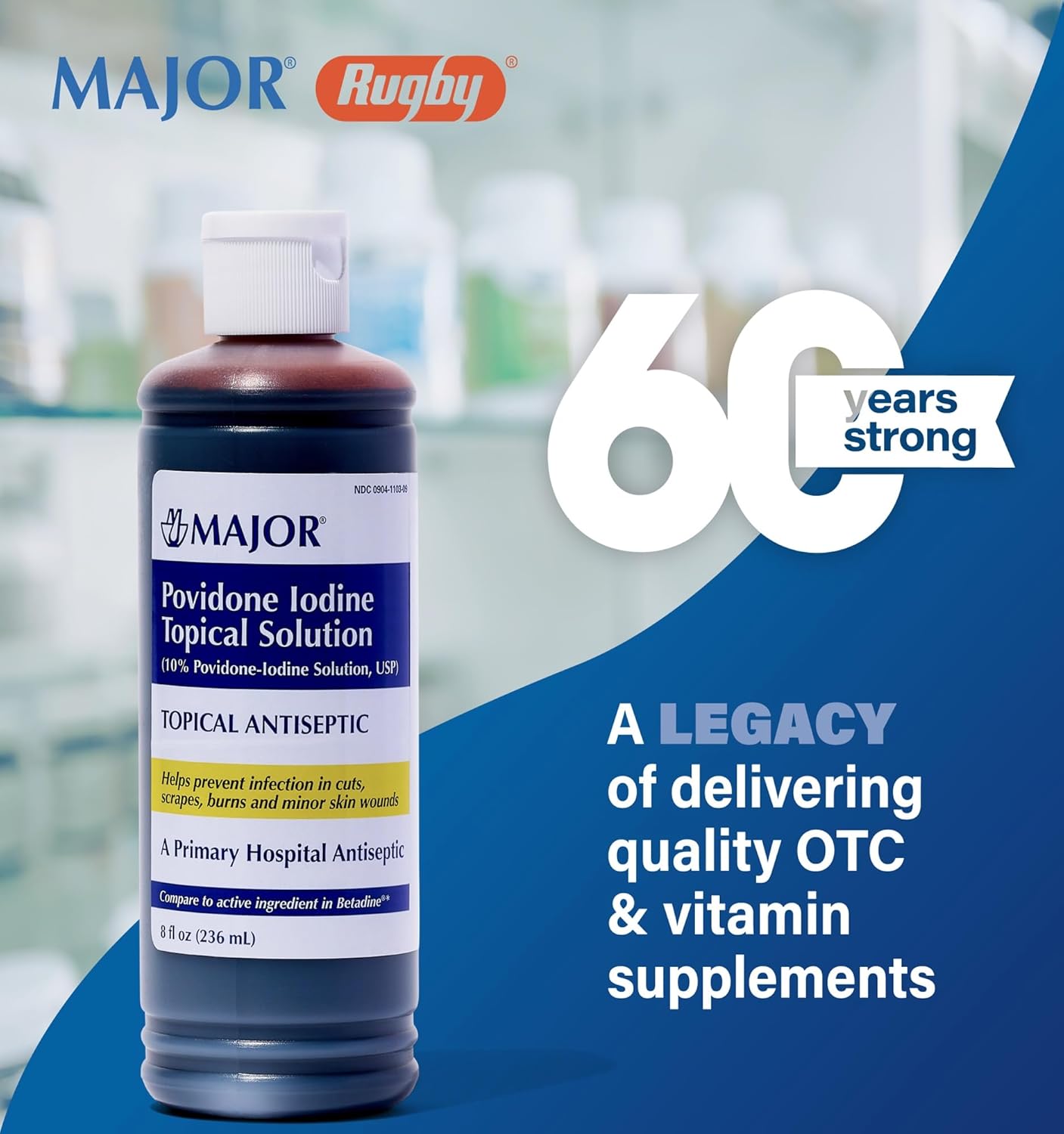 Major Povidone Iodine Topical Antiseptic Solution 8 fl oz / 236ml