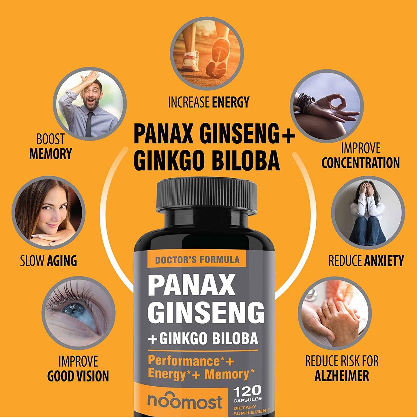 NooMost Panax Ginseng + Ginkgo Biloba Dietary Supplement 120 Count