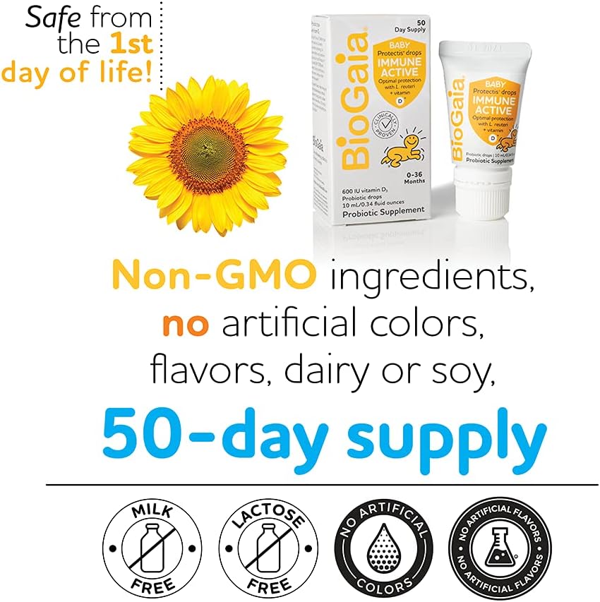 Biogaia Baby Probiotic Drops Immune Active Optimal Protection 600 IU Supplement for 0-36 Months (10ml/0.34 oz)