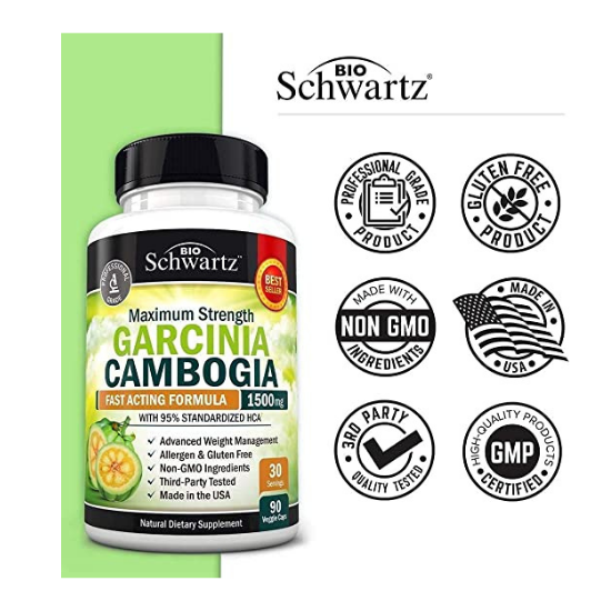 Bio Shwartz Garcinia Cambogia Maximum Strength Fast Acting Supplement 1500 mg 95% HCA 90 capsules