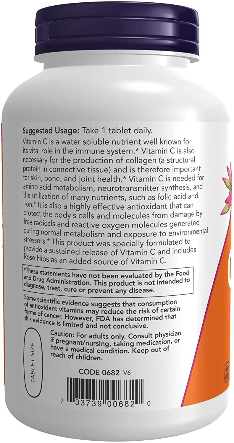 NOW Supplements, Vitamin C-1,000 with Rose Hips, Sustained Release, Antioxidant, 250 Tablets