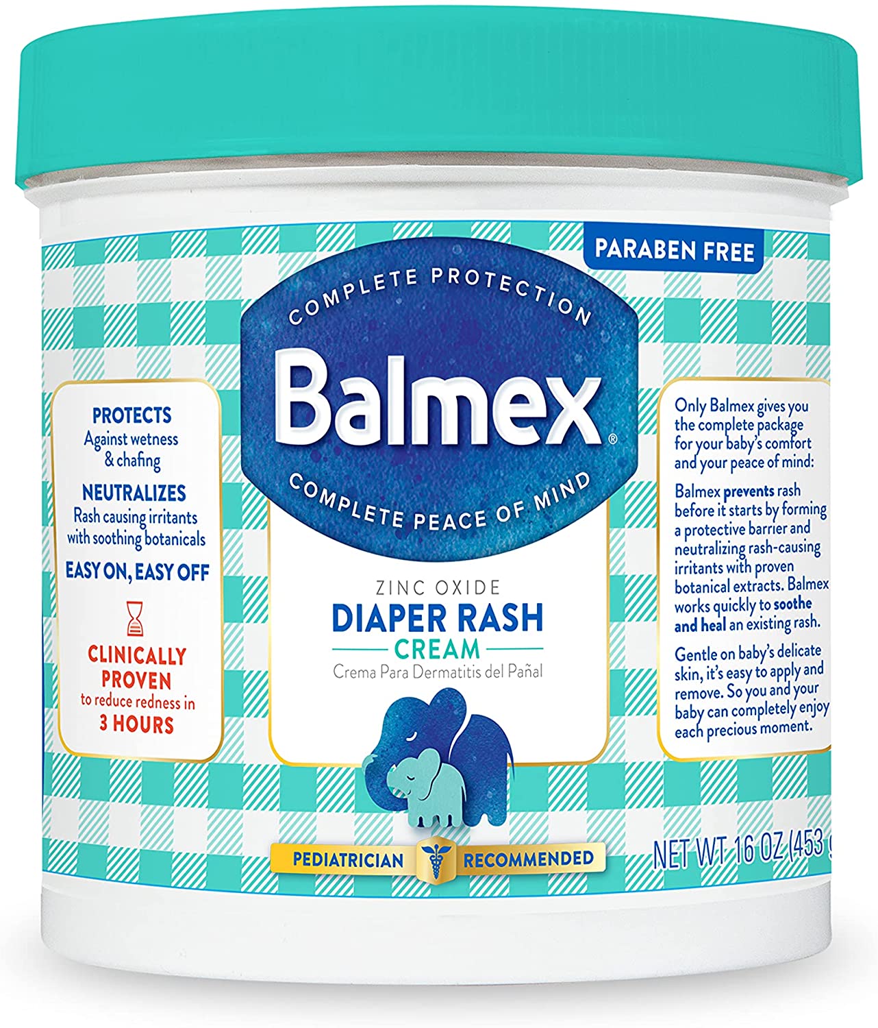 Balmex Complete Protection Zinc Oxide Baby Diaper Rash Cream, 16 oz. / 453g