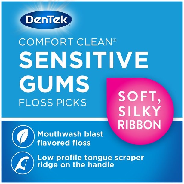 DenTek Comfort Clean Sensitive Gums Soft Silky Ribbon, 150 Floss Picks