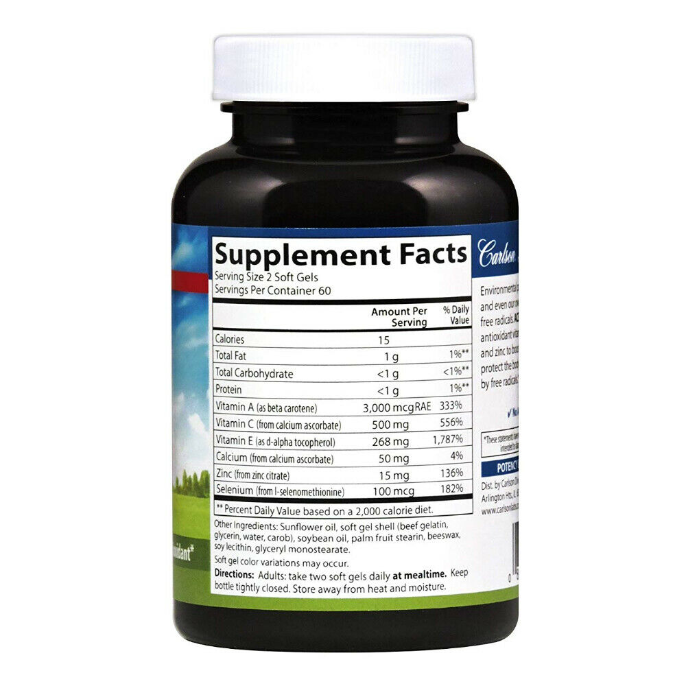 Carlson ACES + Zn 120 Softgels Vitamin A C E Selenium and Zinc Multivitamin