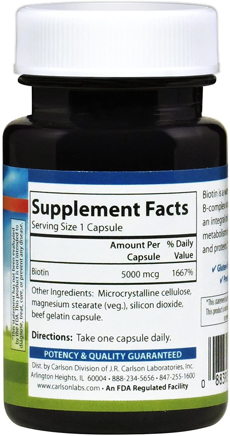 Carlson Biotin 5 mg / 5000 mcg (50 Capsules)