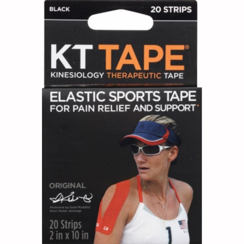 KT Tape Original Cotton Elastic Kinesiology Therapeutic Athletic Tape, 2" x 10" Black, 20 Strips