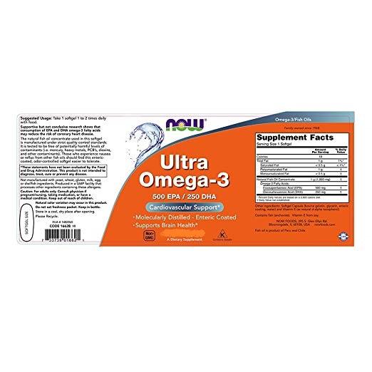 NOW Ultra Omega-3, 500 EPA / 250 DHA (90 Softgels)
