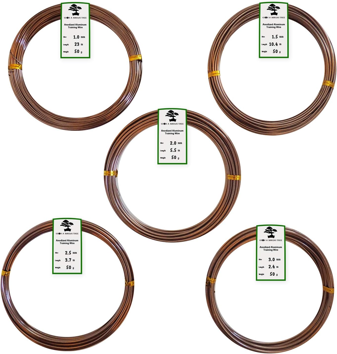 Anodized Aluminum Bonsai Training Wire 5-Size Starter Set (147 ft, Total) (5 Sizes, Black)