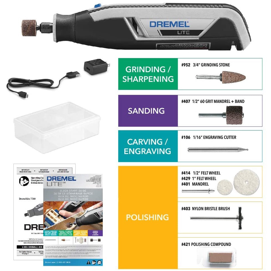 Dremel Lite 7760 N/10A 4V Li-Ion Cordless Multi-Purpose Rotary Tool Kit, USB Charging